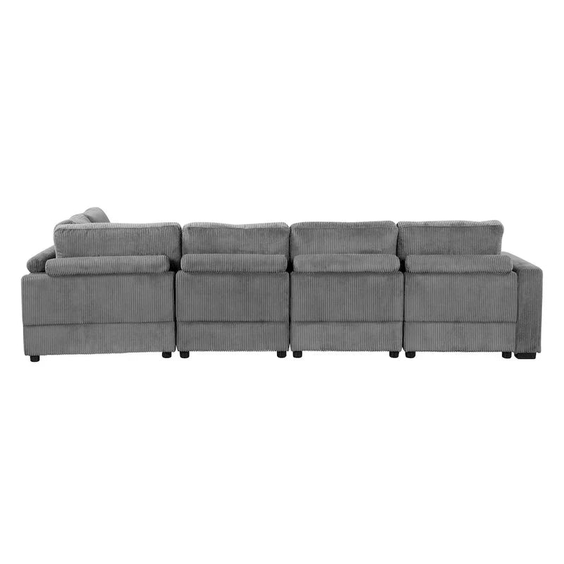 Corduroy Modular Sectional Sofa Bed with Recliner and 2 Movable Ottomans – Perfect for Living Rooms - image 20