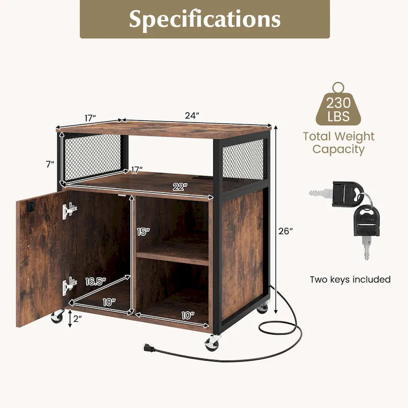 Costway Mobile File Cabinet with Charging Station & Cable - Learn More - image 7