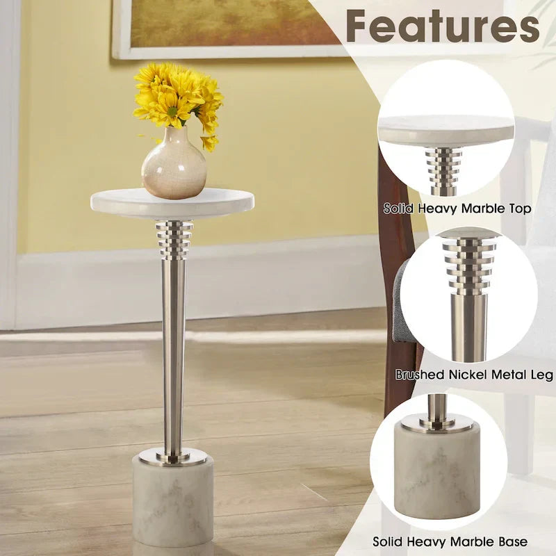 Modern Round Marble Pedestal Accent Table - image 6