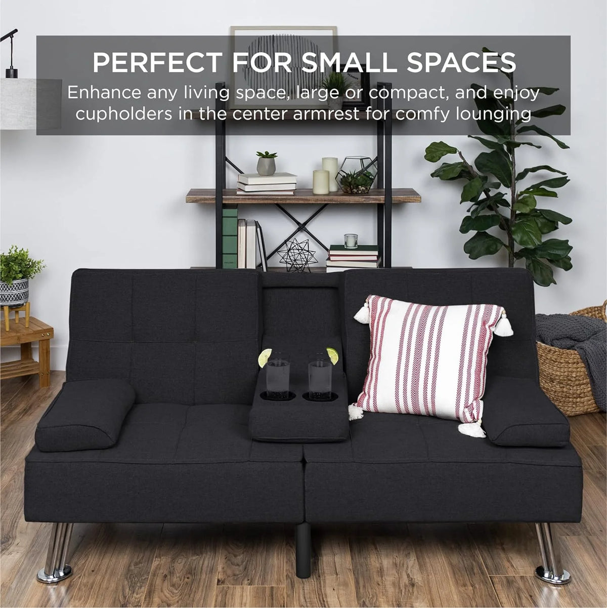 Best Choice Products Linen Upholstered Modern Convertible Folding Futon Sofa Bed for Compact Living Space, Apartment, Dorm, Bonus Room w/Removable Armrests, Metal Legs, 2 Cupholders - Gray - image 28