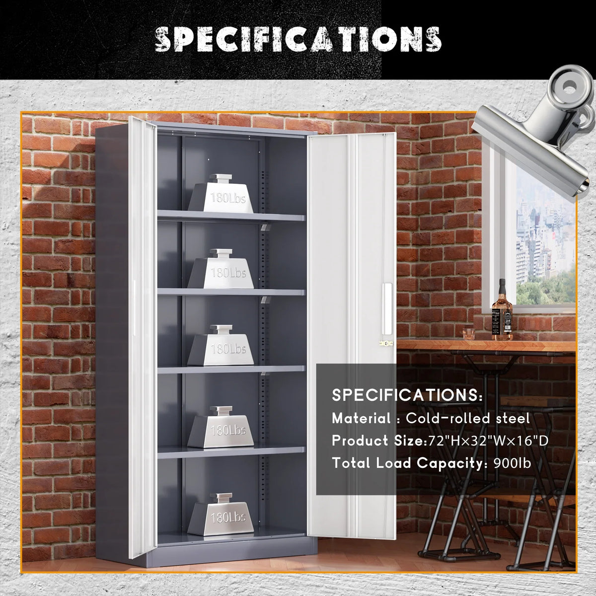 SOLAURA 71" Metal Garage Storage Cabinet with Locking Doors and Adjustable Shelves for Home, Office(Black) - image 27