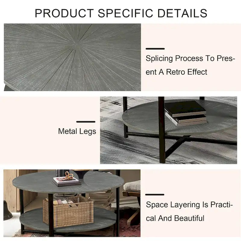 Two-Tier Round Coffee Table with Storage - image 11