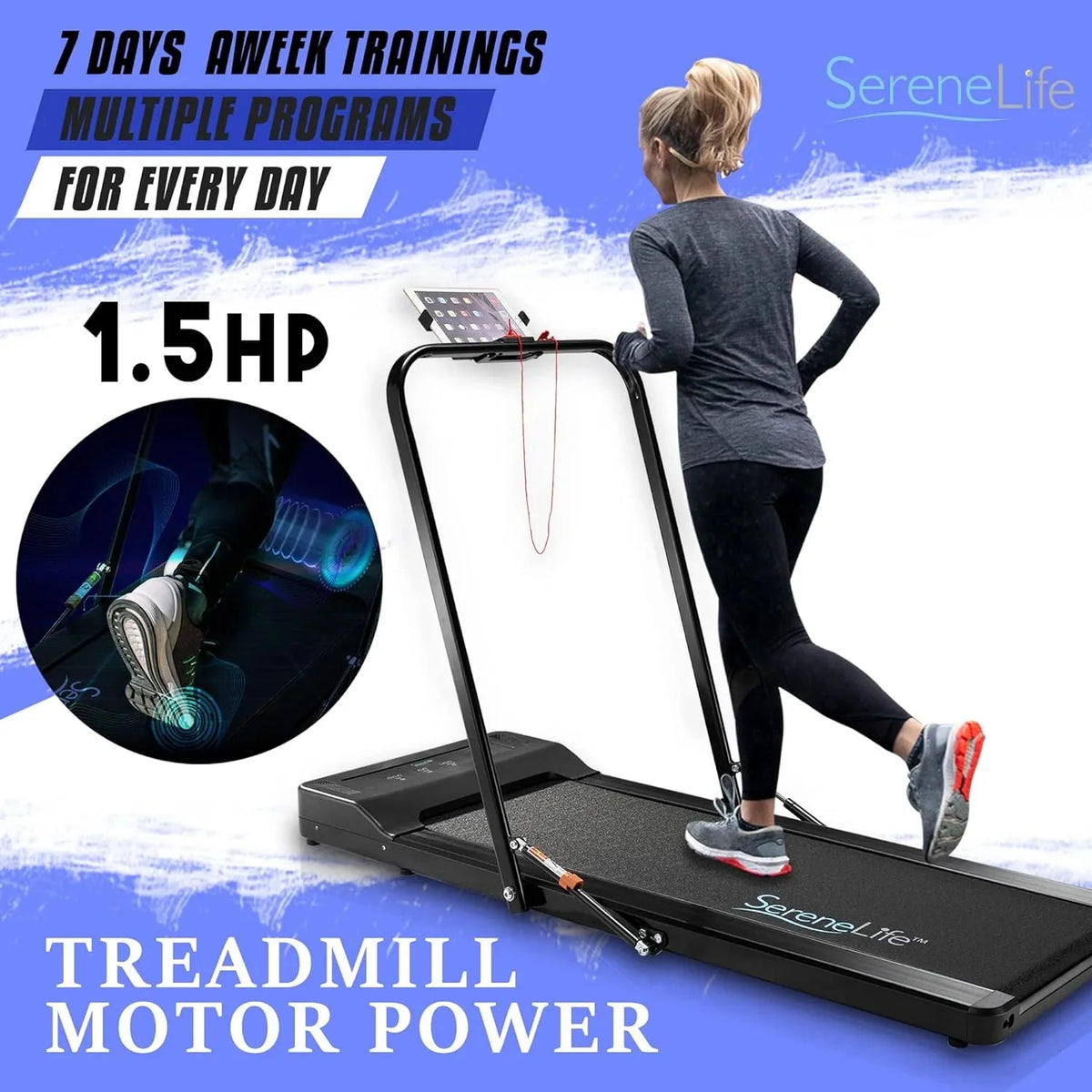SereneLife Folding Treadmill - Foldable Home Fitness Equipment with LCD for Walking & Running - Cardio Exercise Machine - Preset and Adjustable Programs - Bluetooth Connectivity - image 15