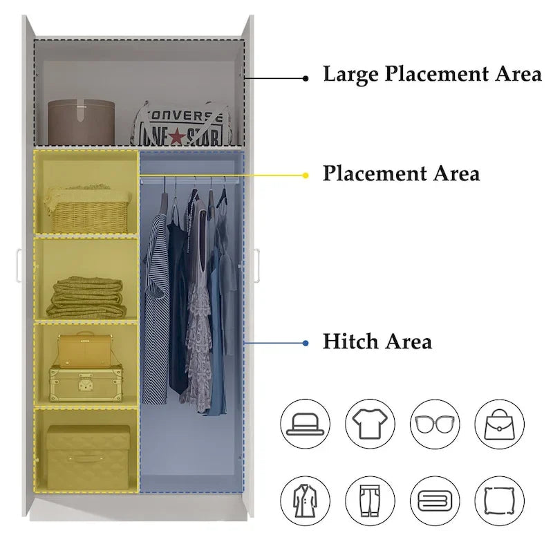 Freestanding 2-Door Bedroom Armoire with Hanging Rod - image 17