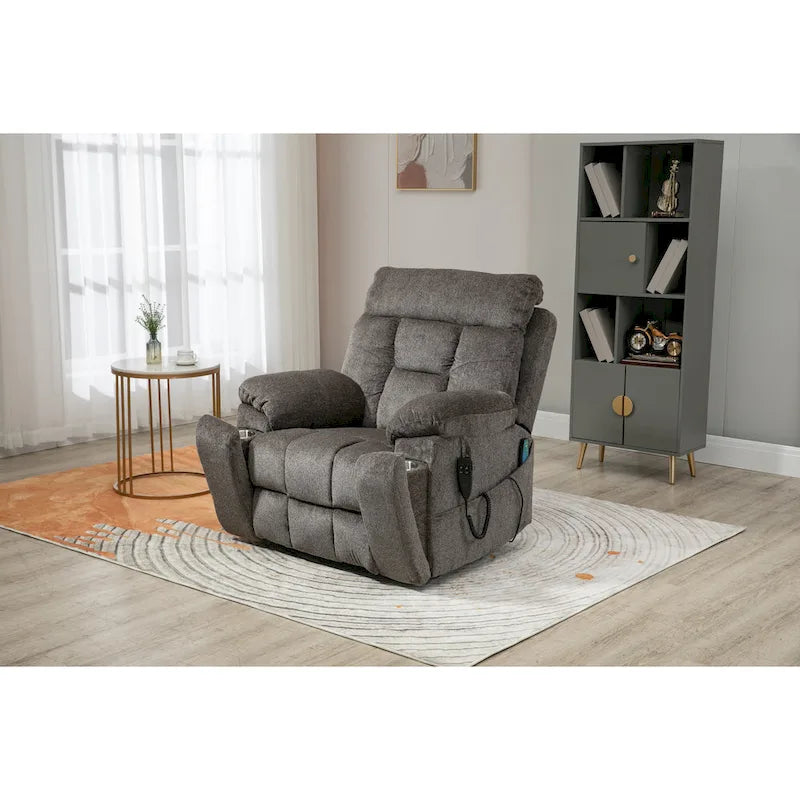 Gray Chenille Power Lift Recliner with Massage and Concealed Cup Holder - image 4