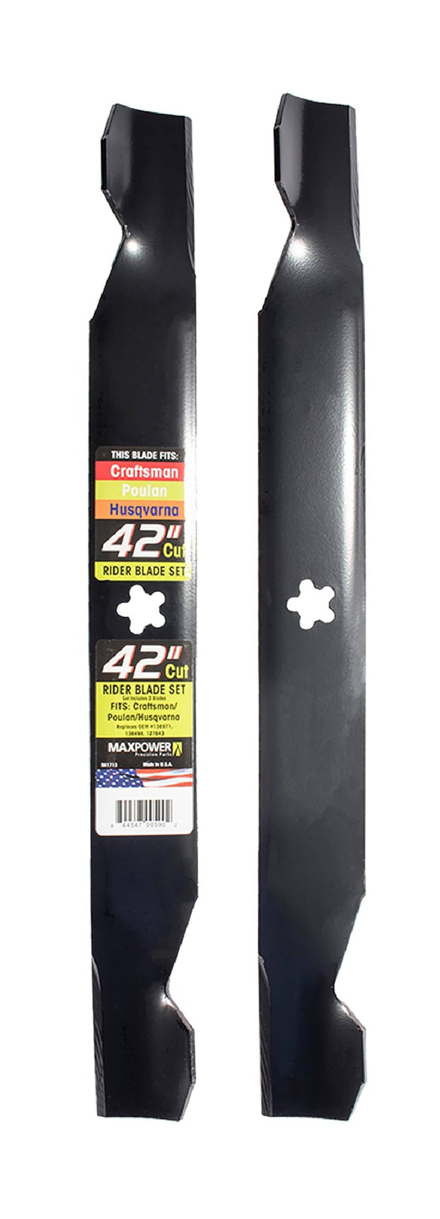 2 Blade Set for Many 42 in. Cut Craftsman, Husqvarna, Poulan Mowers Replaces OEM #'s 127843, 138498, 138971, 53-21278-43 561713B - image 1