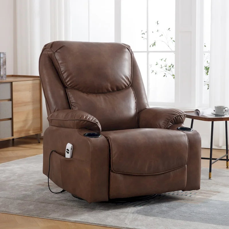 HOMYKA 34.2-Inch Wide Faux Leather Swivel Rocking Power Recliner Chair with USB Charging Port - image 3