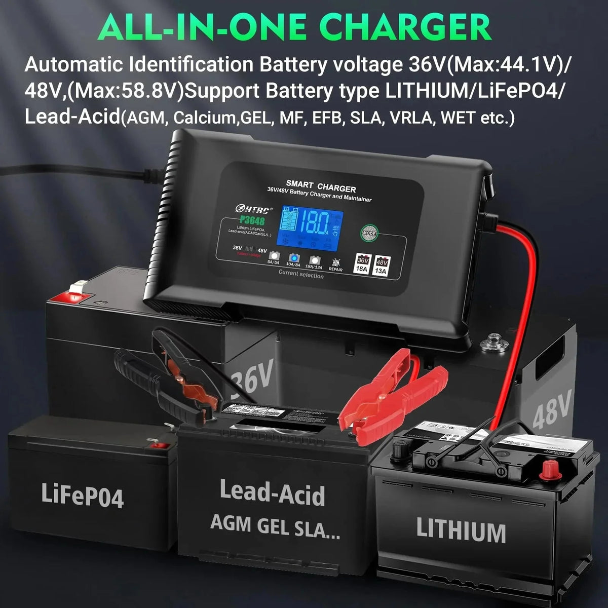 36 Volt Golf cart Charger 18-Amp Smart Charger, Car Battery Charger,Trickle Charger,36V,18-Amp and 48V,13-Amp,Lithium,LiFePO4,Lead-Acid AGM/Gel/SLA.Battery Charger, for EZGO TXT,Car, Boat. - image 4