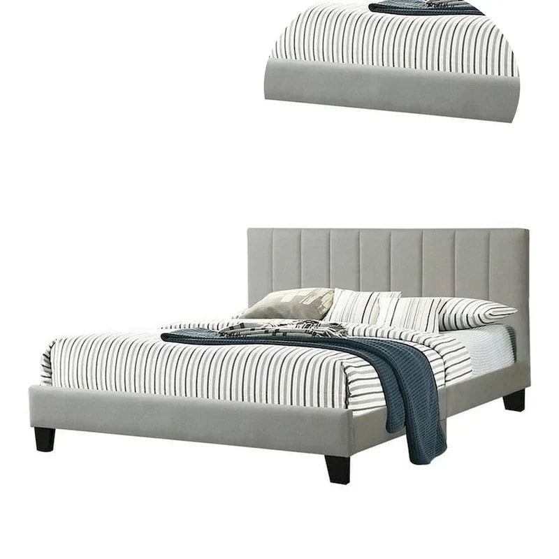 Eve California King Bed with Deep Channel Tufting in Light Gray Upholstery - image 5