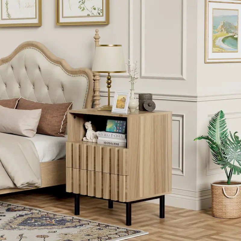 Mid-Century Modern Nightstand with 2 Drawers and Storage - Stylish Bedside Accent Table - image 4