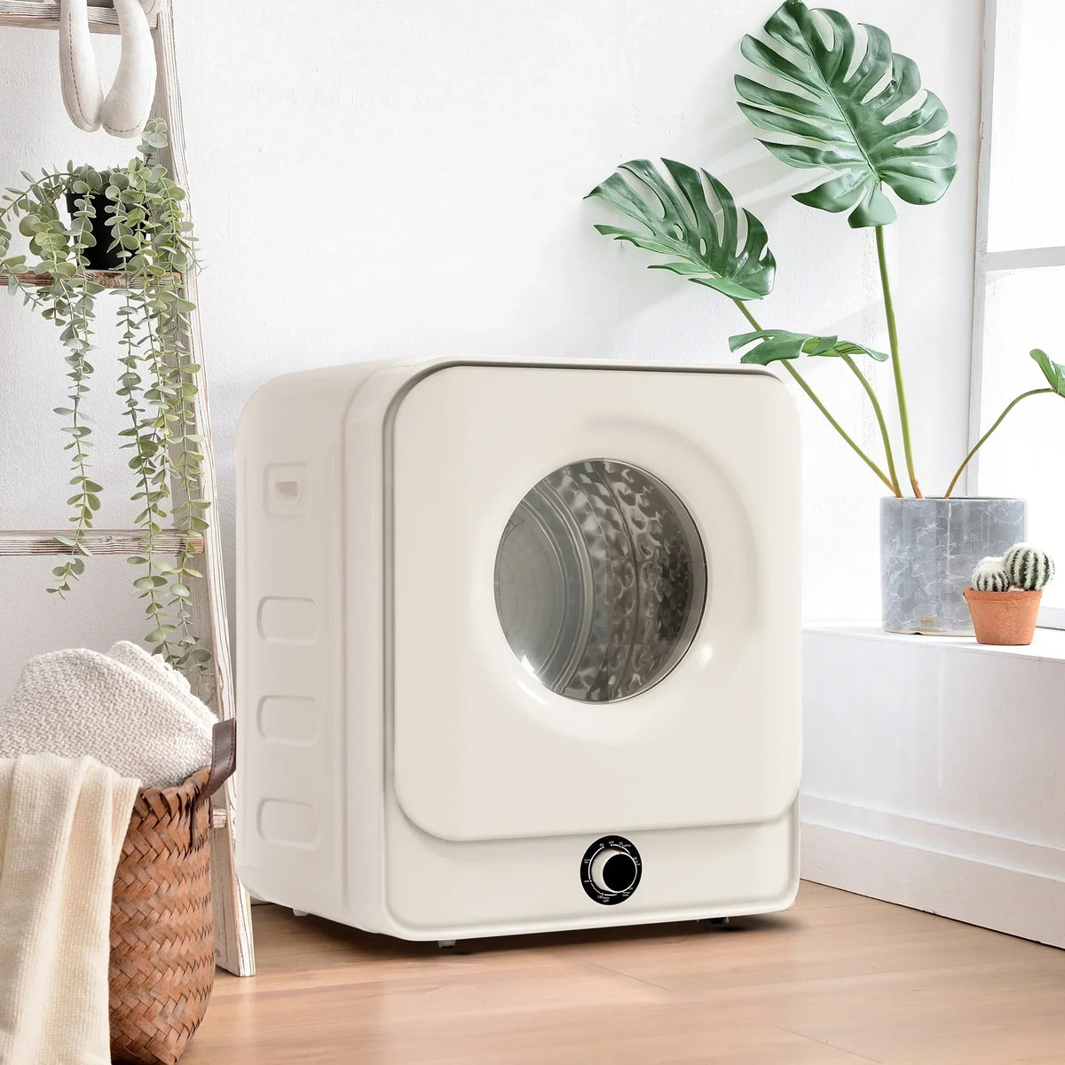 1.95 Cu.ft Front Load Clothes Dryer, Portable Compact Dryer 830W, 5 Drying Modes, Stainless Steel Drum, with Overheat Protection, Dust Removal, Deodorization and Lint Removal Functions, White - image 2