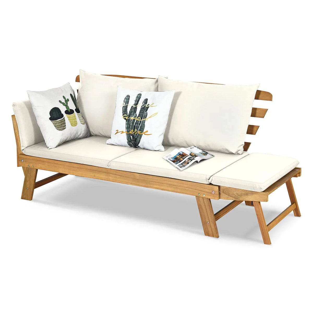 Outdoor Convertible Acacia Wood Daybed, Couch Sofa Bed w/Adjustable Armrest - image 1