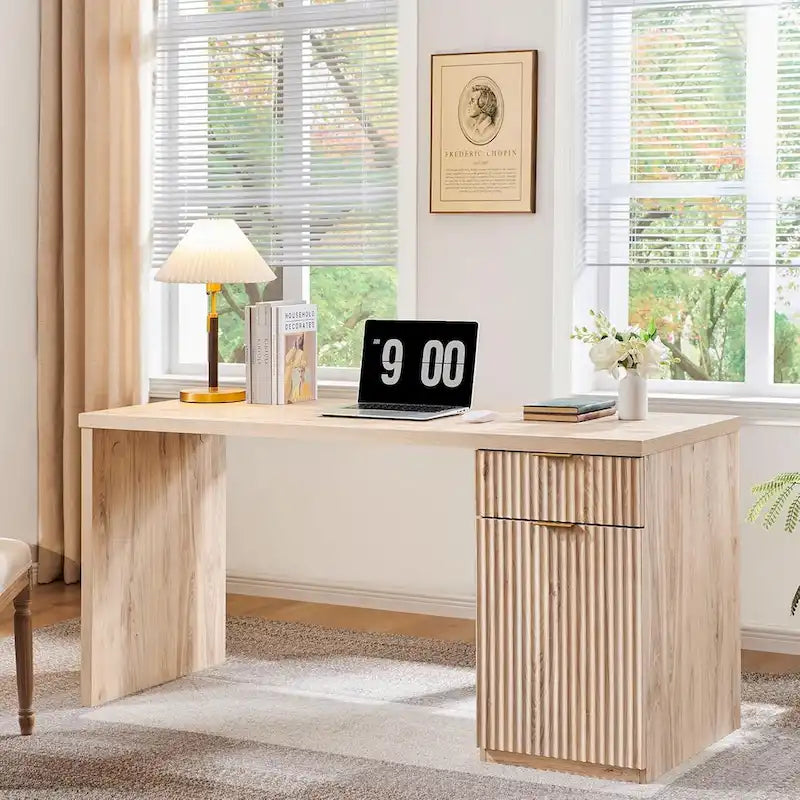 60-Inch Contemporary Executive Desk - Wooden Home Office & Fluted Computer Desk - image 1