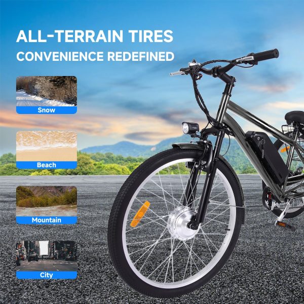 26 Inch Adult 3 Wheel Electric Tricycle with Basket, Fat Tires,7 Speeds,350W Powerful Motor, 36V 10Ah Removable Battery  Dark Gray - image 7