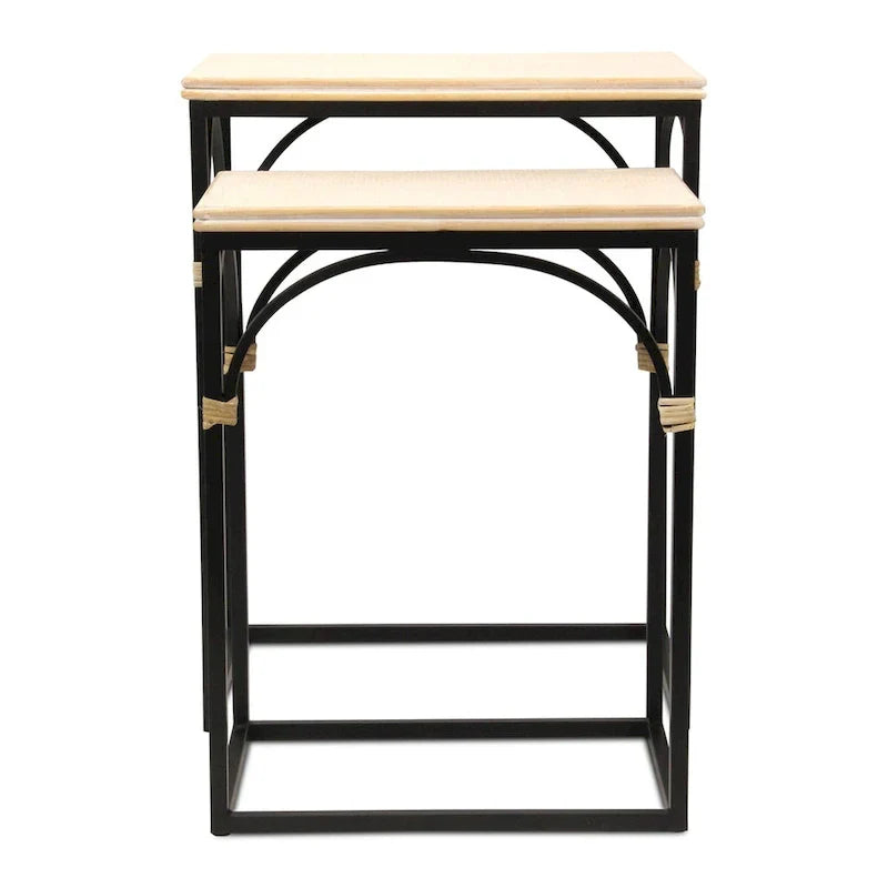 Claudette Set of 2 Rectangle Side Tables with Rattan Accents in Wood and Metal - image 5