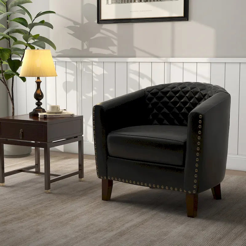 Ethan Barrel Accent Chair in PU Leather with Nailhead Detailing - image 2