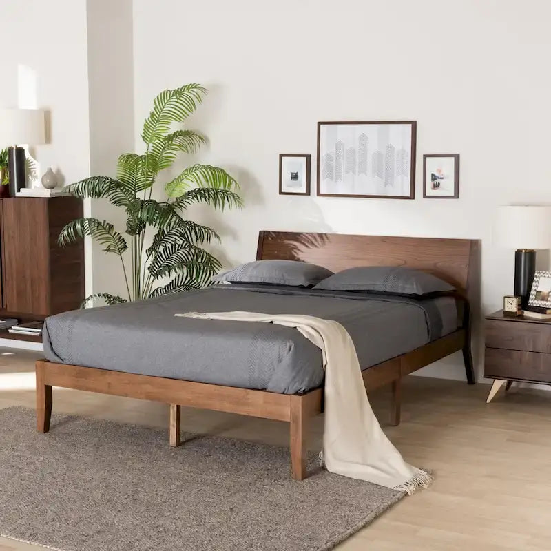 Salvatore Mid-Century Modern Walnut Brown Wood Platform Bed - image 1