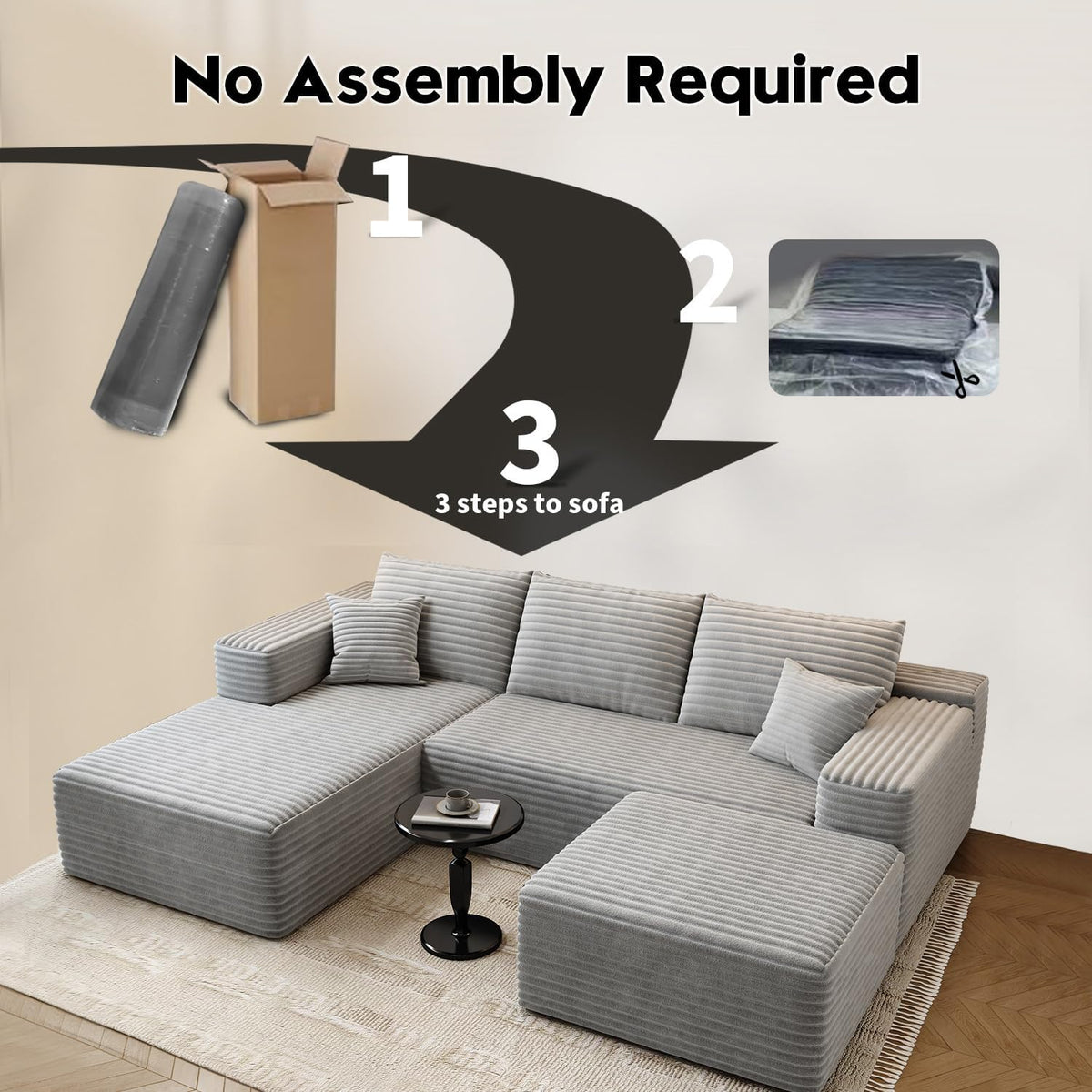 107.5" Cloud Modular Sectional Sofa Couch with L-Shape Chaise,Modern Minimalist Upholstered Couches for Living Room Bedroom,Deep Seat Corner Couch .No Assembly Required (Black,Left Facing Chaise) - image 95