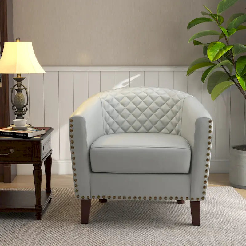 Ethan Barrel Accent Chair in PU Leather with Nailhead Detailing - image 22