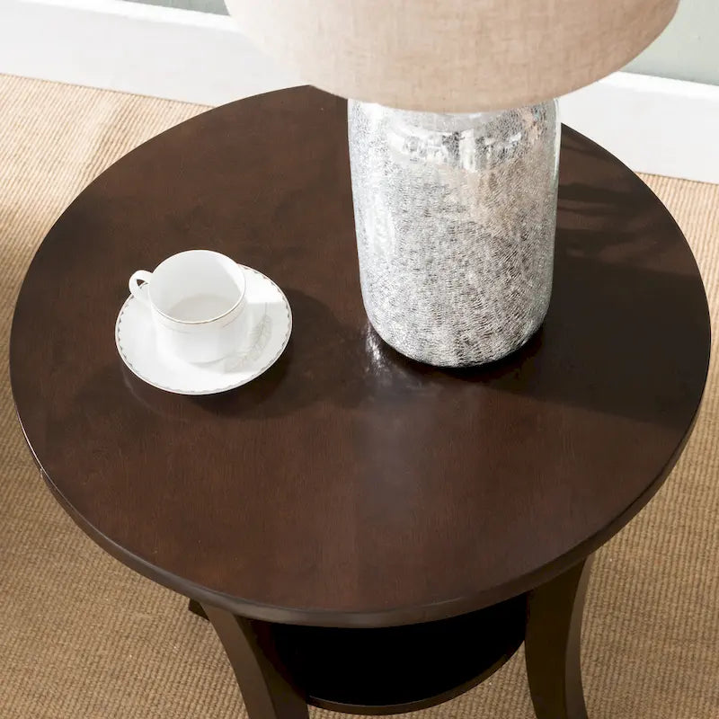 Round Side Table with Shelf and Solid Wood Construction - image 19