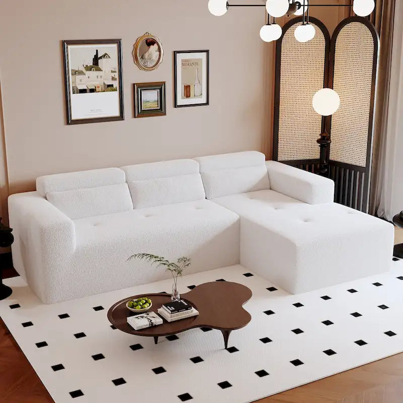 Christopher Knight Home - 109 Modern L-Shaped Modular Sectional Sofa in Teddy Fabric with Chaise and Pillows - image 5