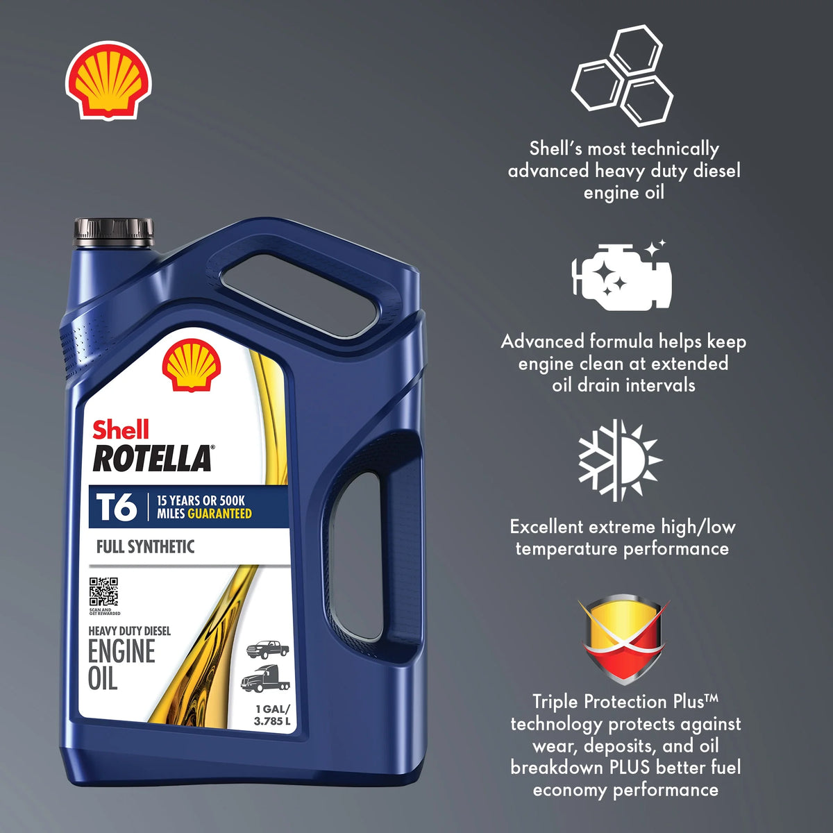 (3 Pack) Shell Rotella T6 Full Synthetic 15W - 40 Motor Oil, 1 Gallon (3 Pack) - image 4