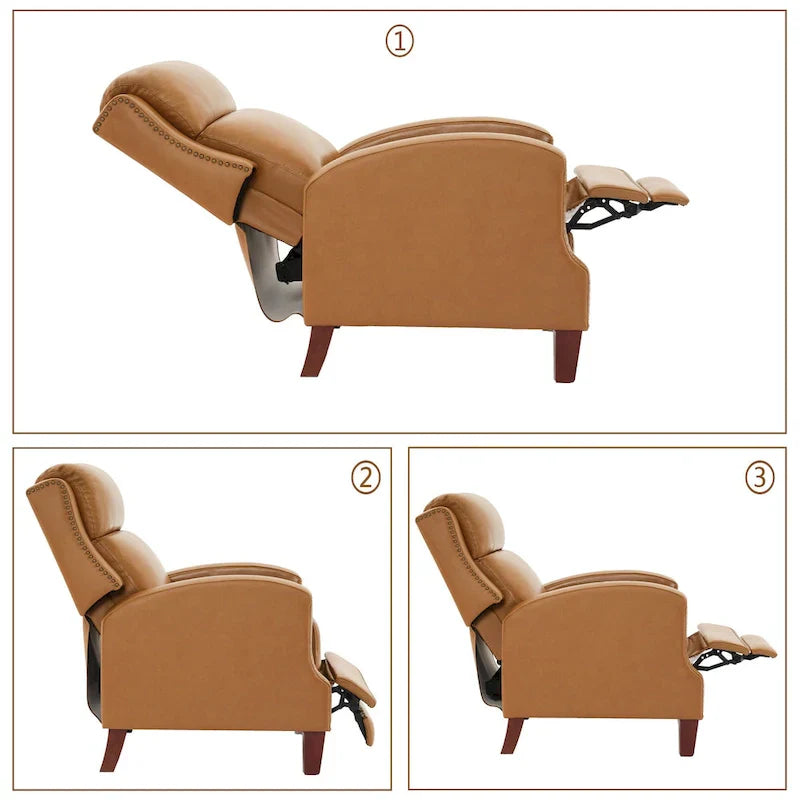 Authentic Leather Pushback Recliner with Adjustable Seat Back and Sturdy Wooden Legs - image 9