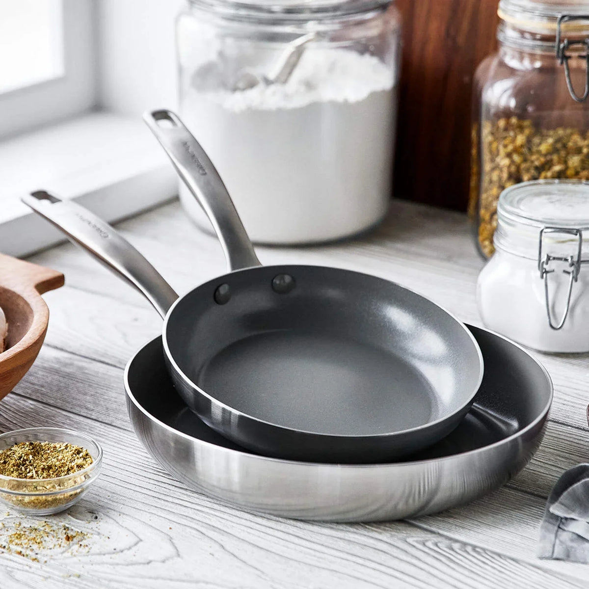 GreenPan Chatham Tri-Ply Stainless Steel Healthy Ceramic Nonstick Induction Suitable, 2 Piece Frypan Set, 8" and 10", Silver - image 4
