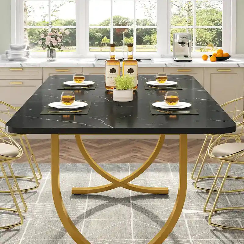 Modern 63-Inch Black Rectangular Dining Table for 4 to 6 People - image 7
