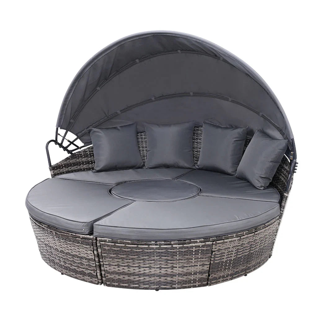 Gardeon Sun Lounge Setting Wicker Lounger Day Bed Patio Outdoor Furniture Grey - image 1