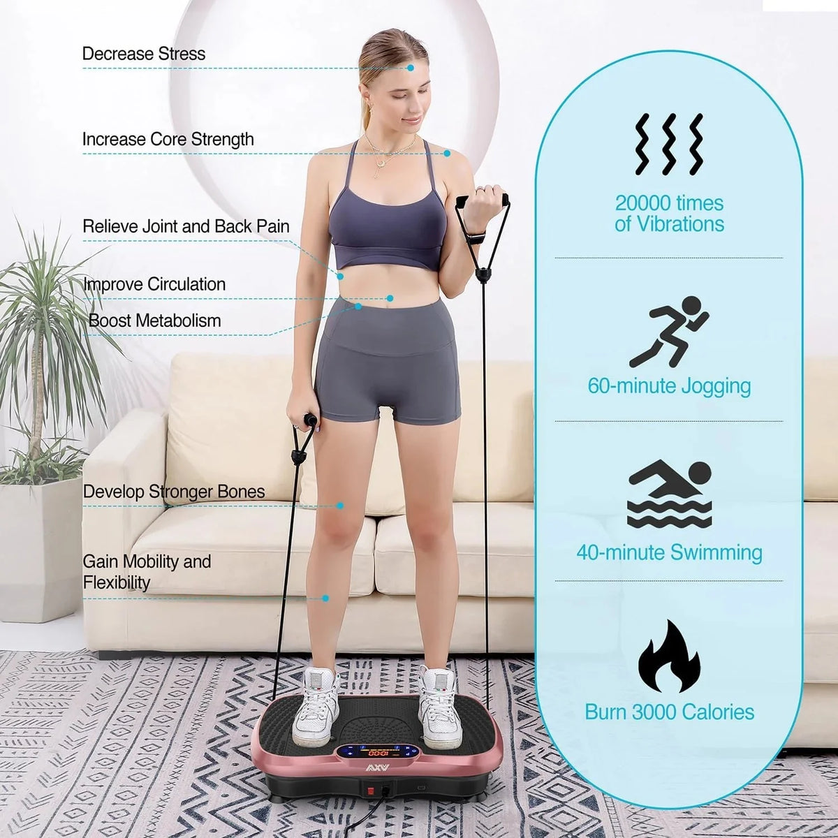 Vibration Plate Fitness Platform Exercise Machine Vibrating Lymphatic Drainage Shaking Full Body Shaker Workout Vibrate Stand Shake Board Sport Gym for Weight Loss Fat Burner for Women Men - image 46