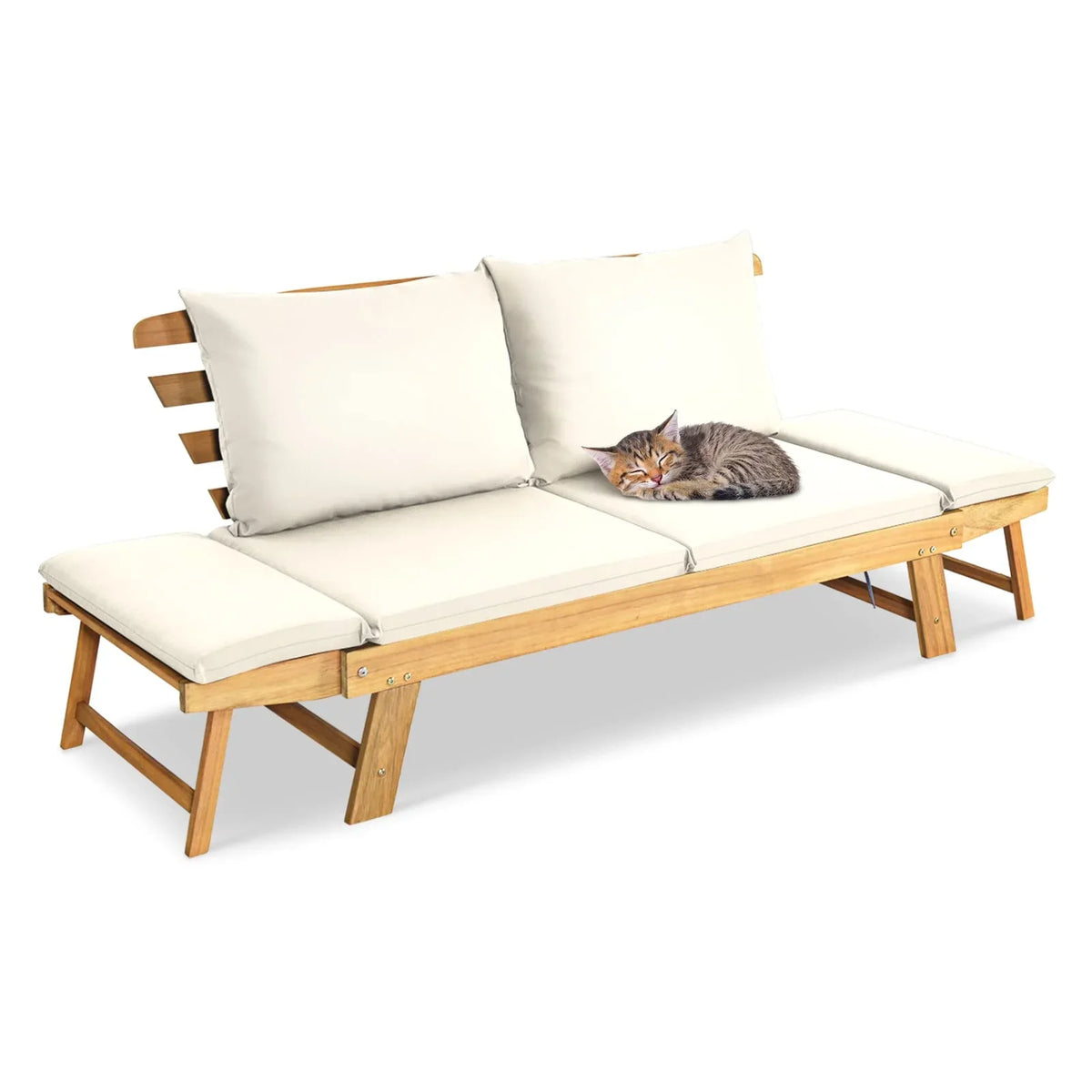 Outdoor Convertible Acacia Wood Daybed, Couch Sofa Bed w/Adjustable Armrest - image 10