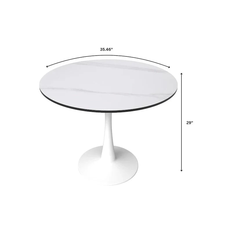 Bristol 35-Inch Round Dining Table for 4 with Sintered Stone Top and White Stainless Steel Pedestal Base - image 22