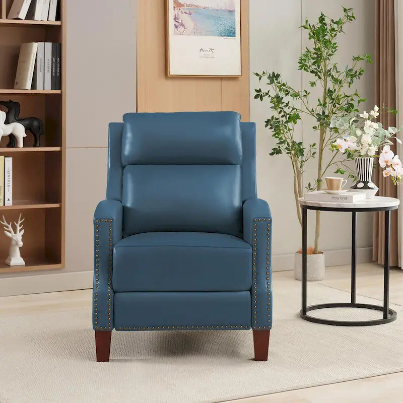 Authentic Leather Pushback Recliner with Adjustable Seat Back and Sturdy Wooden Legs - image 24