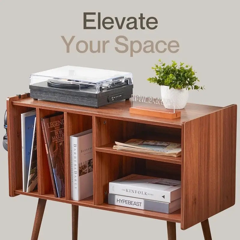 Vinyl Record Player Stand with Built-in Charging Station - Dimensions: 31D x 26W x 15H - image 14
