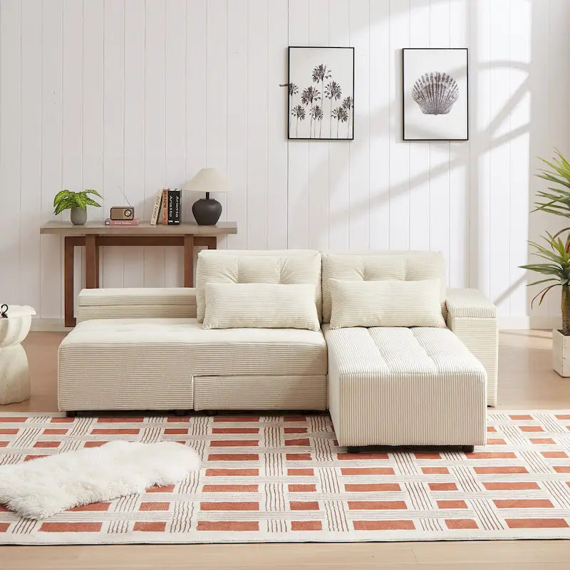 Beige Modular Corduroy Sleeper Sofa and Sectional Set - Versatile 3-in-1 Design - image 9