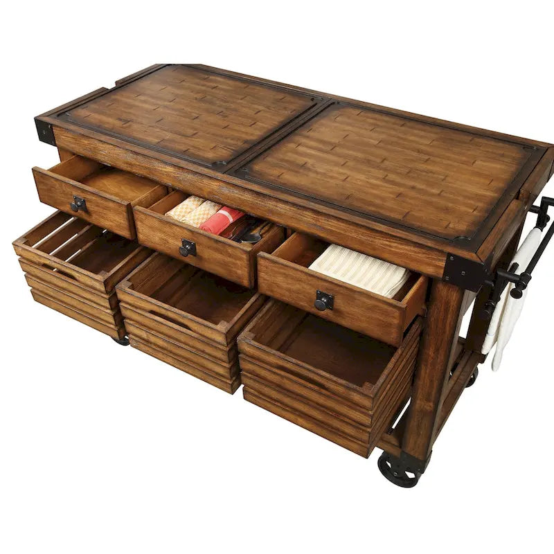 Kitchen Cart with 3 Drawers in Distressed Chestnut - image 4