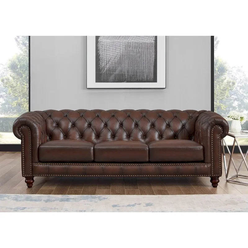 Hydeline Alton Bay Top Grain Leather Chesterfield Sofa and Loveseat Set - image 2