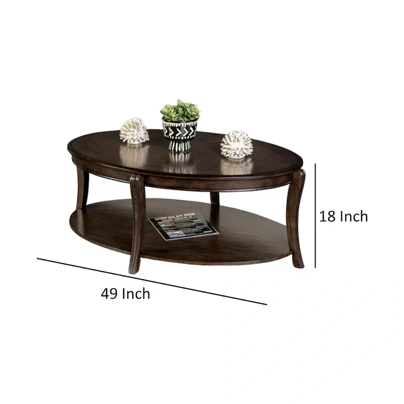 Orio 49-Inch Oval Brown Wood Coffee Table with Open Shelves - image 6