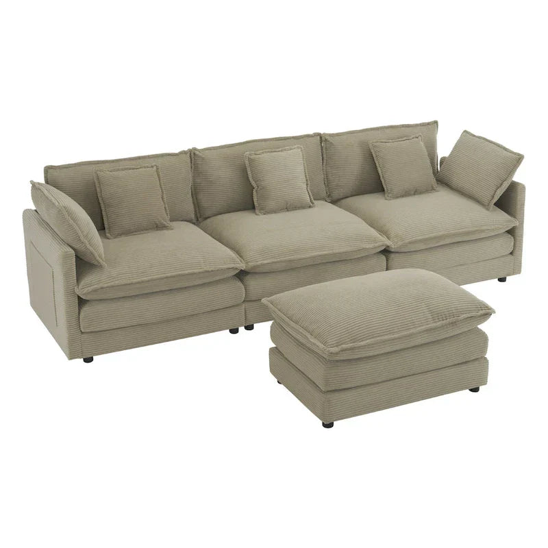 112.6-Inch Corduroy Upholstered L-Shaped Modular Sectional Sofa with Convenient Side Storage Pockets - image 25