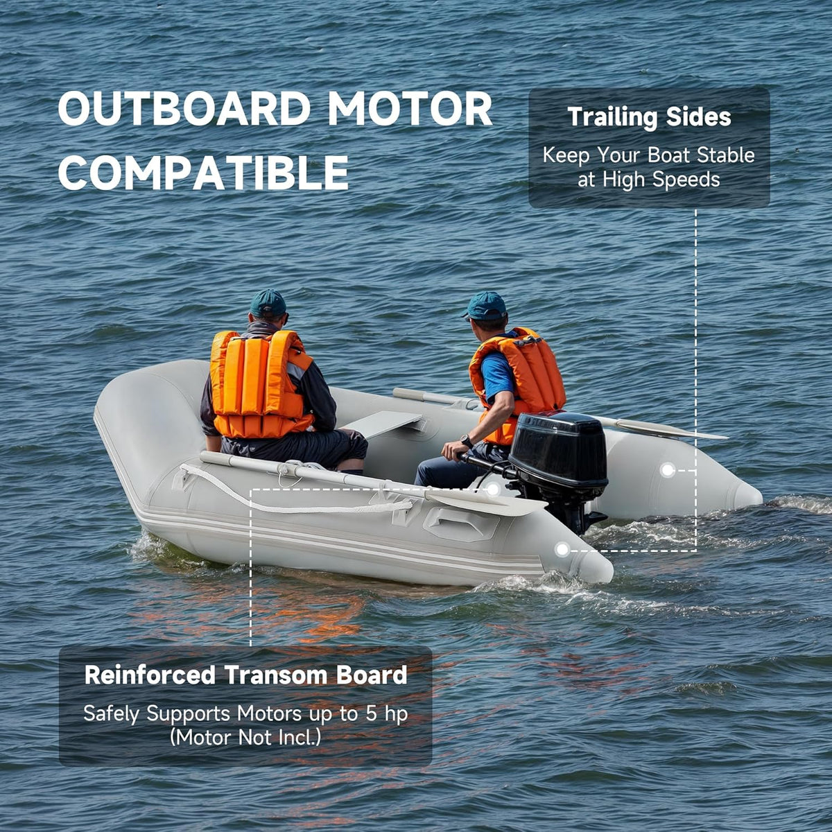CREWORKS 7.5ft Inflatable Dinghy Boat, 2 Person 660lb Transom Sport Tender Boat with Pump Aluminum Oars Floor, Heavy Duty Inflatable Raft Kayak for Adults - image 5