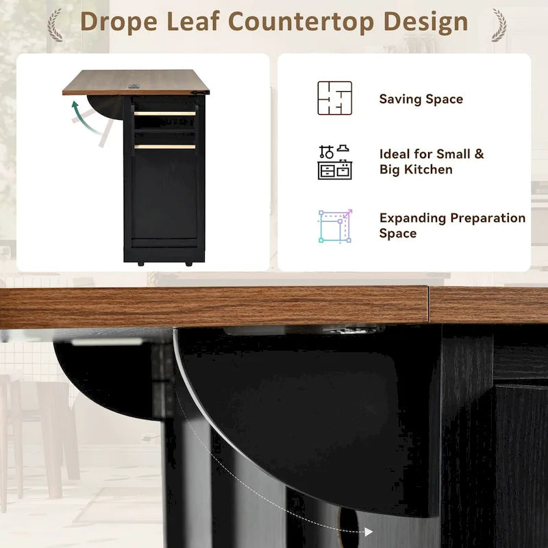 53.7-Inch Farmhouse Kitchen Island with Power Outlet, Featuring 2 Sliding Barn Doors and Drop Leaf Design - image 22