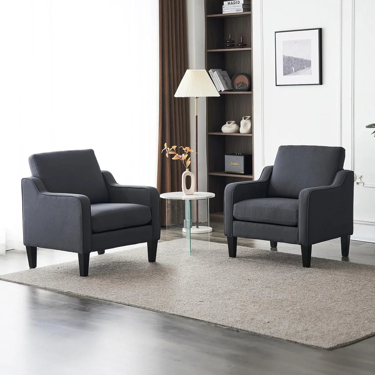 VINGLI Mid-Century Accent Chairs, Upholstered Linen Armchairs for Living Room/Bedroom, Beige (Set of 2) - image 18