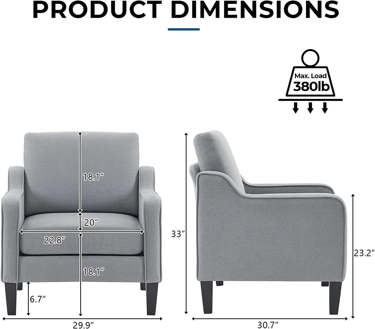 VINGLI Mid-Century Accent Chairs, Upholstered Linen Armchairs for Living Room/Bedroom, Beige (Set of 2) - image 21
