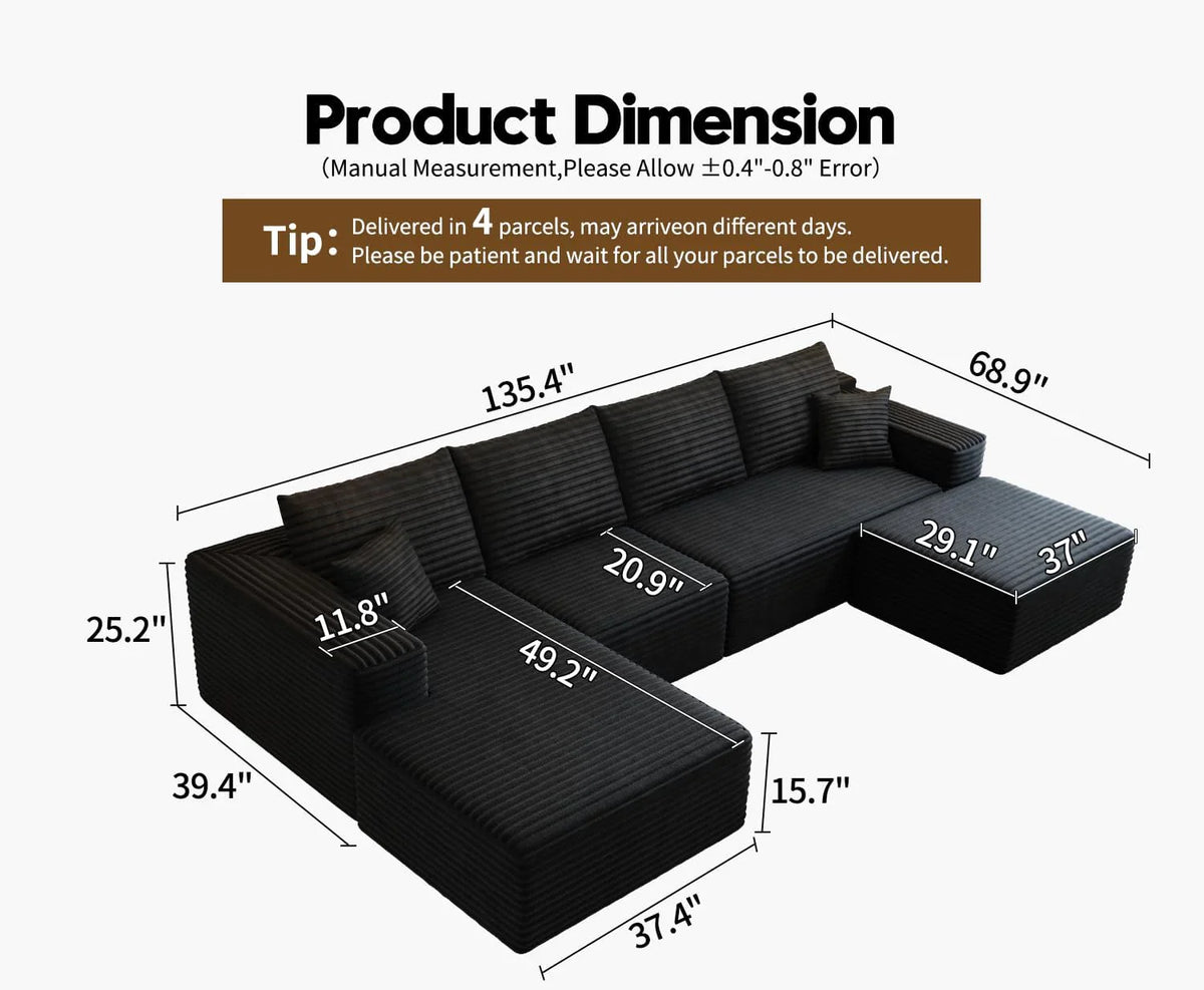 107.5" Cloud Modular Sectional Sofa Couch with L-Shape Chaise,Modern Minimalist Upholstered Couches for Living Room Bedroom,Deep Seat Corner Couch .No Assembly Required (Black,Left Facing Chaise) - image 61