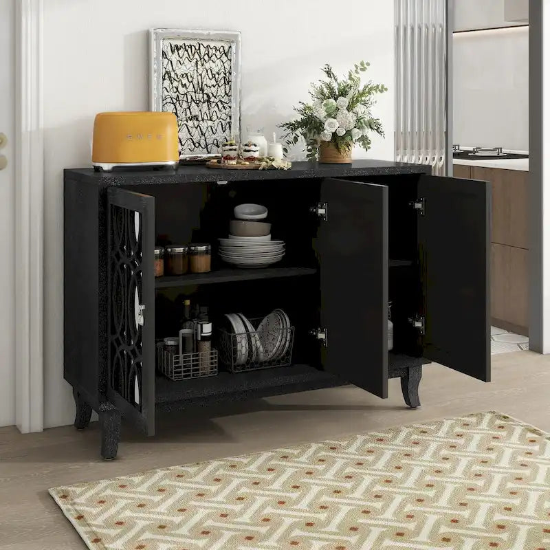 Mirrored Buffet Cabinet with Glass Doors and Silver Handles - 3-Door Sideboard for Living Room, Hallway, and Dining Room - image 24