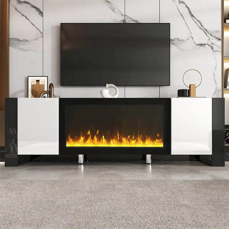 Modern TV Stand with Electric Fireplace and Storage Cabinets - image 1