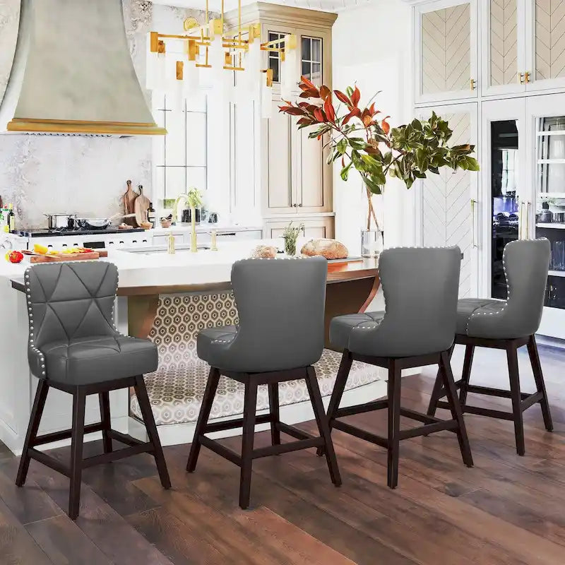 LUE BONA Set of 4 Mid-Century Modern 26-Inch Swivel Counter Stools with Faux Leather and Fabric Upholstery for Kitchen Island - image 12