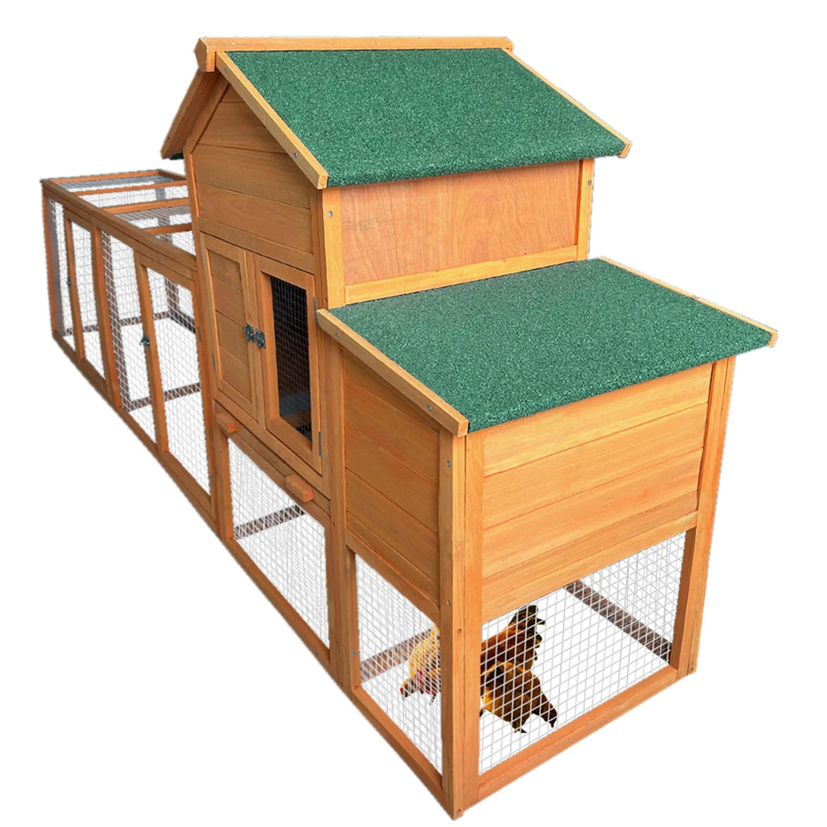 Pefilos 112" Large Rabbit Hutch Outdoor Wood Chicken Coop, Hen House with Nest Box, Wire Fence Poultry Cage, Orange - image 9