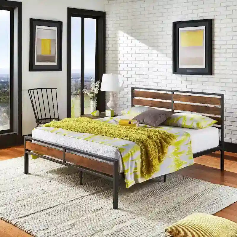 Aabira Low Profile Metal Platform Bed with Wooden Finish Panels by iNSPIRE Q Classic - image 1